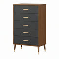 Cassettiera 80 x 40 x 120 cm in pannelli effetto noce e antracite con 5 cassetti stile moderno