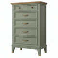 Cassettiera 80 x 45 x 130 cm in legno verde salvia con 5 cassetti stile classico