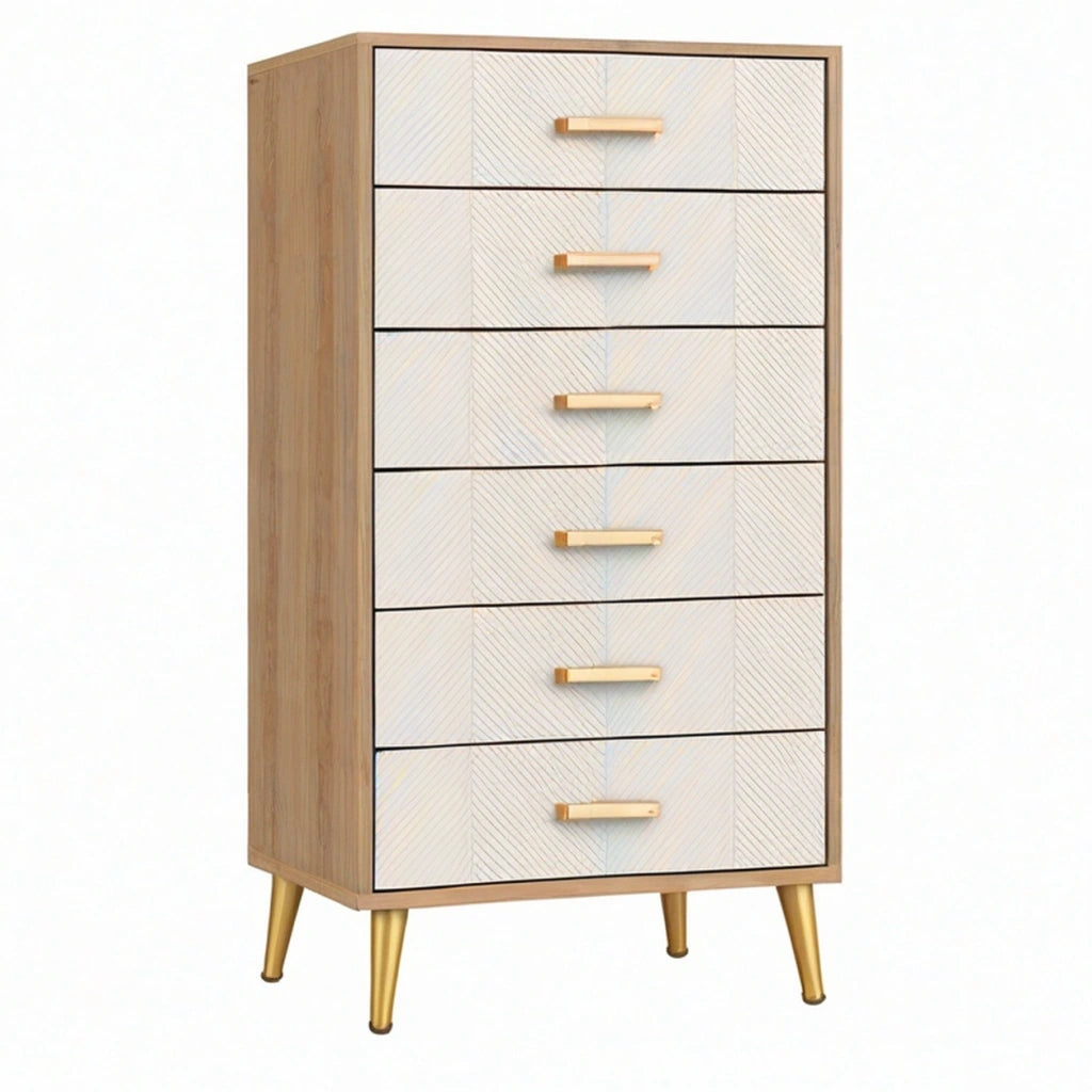 Cassettiera 80 x 40 x 140 cm in legno bianco e rovere con 6 cassetti stile moderno