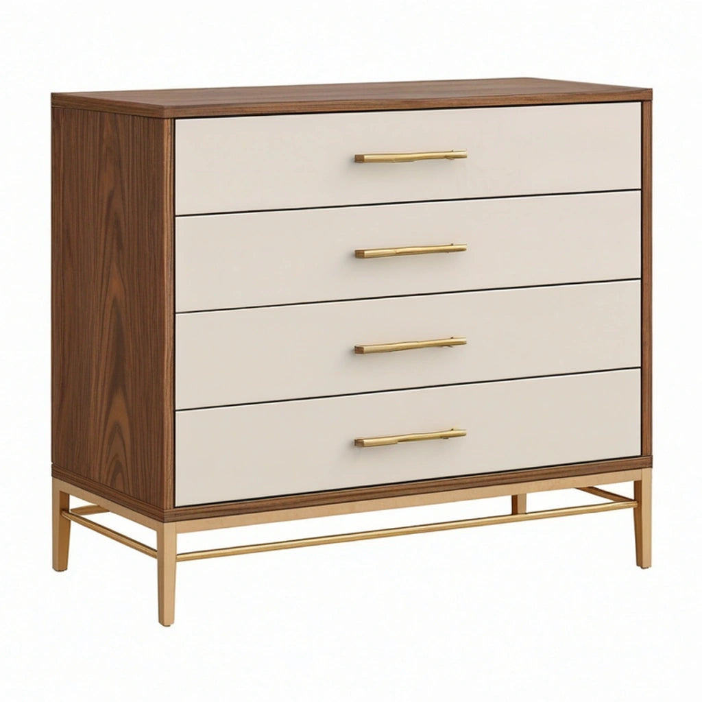 Comò 100 x 45 x 100 cm in legno noce e beige con 4 cassetti stile moderno