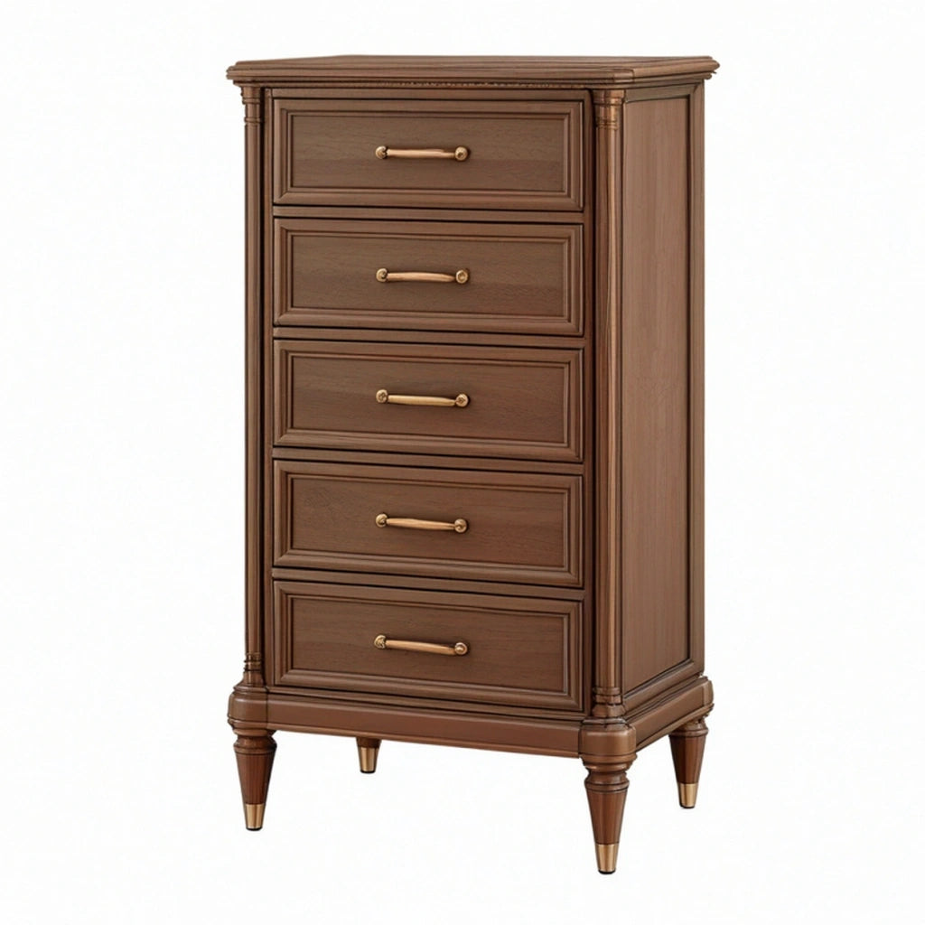 Cassettiera 80 x 45 x 130 cm in legno marrone con 5 cassetti stile classico