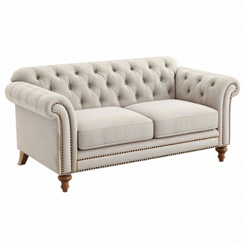 Divano 2 posti 180 x 90 x 80 cm in tessuto beige - stile classico capitonné