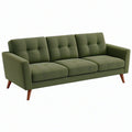 Divano tre posti 210 cm in tessuto verde con gambe in legno stile moderno