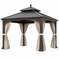 Gazebo da giardino 300 x 300 x 300 cm in metallo nero con tende beige - copertura a padiglione