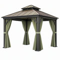 Gazebo da giardino 300 x 300 cm in metallo antracite con tende verdi - copertura rigida ventilata