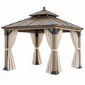 Gazebo da giardino 300 x 300 x 300 cm in metallo marrone con tende beige - copertura a padiglione
