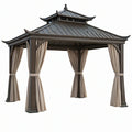 Gazebo da giardino 300 x 300 x 300 cm in metallo grigio con tende beige - tetto a pagoda
