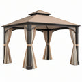 Gazebo da giardino 300 x 300 x 280 cm in metallo e tessuto beige antracite con tende stile classico