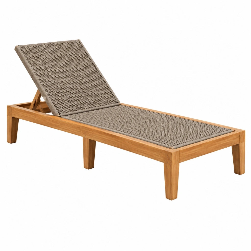 Lettino prendisole 200 x 65 cm in legno e rattan sintetico beige con schienale regolabile