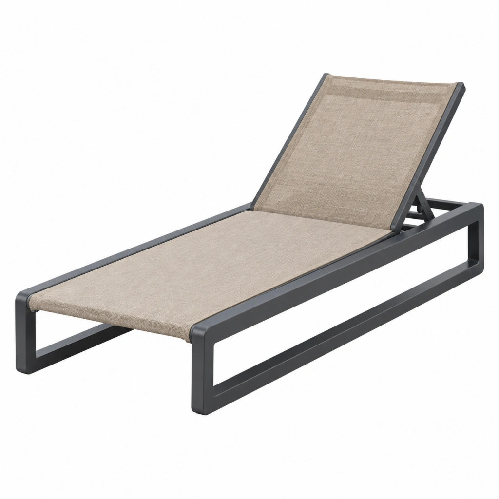 Lettino prendisole 190 x 65 cm in metallo grigio antracite e tessuto beige con schienale regolabile
