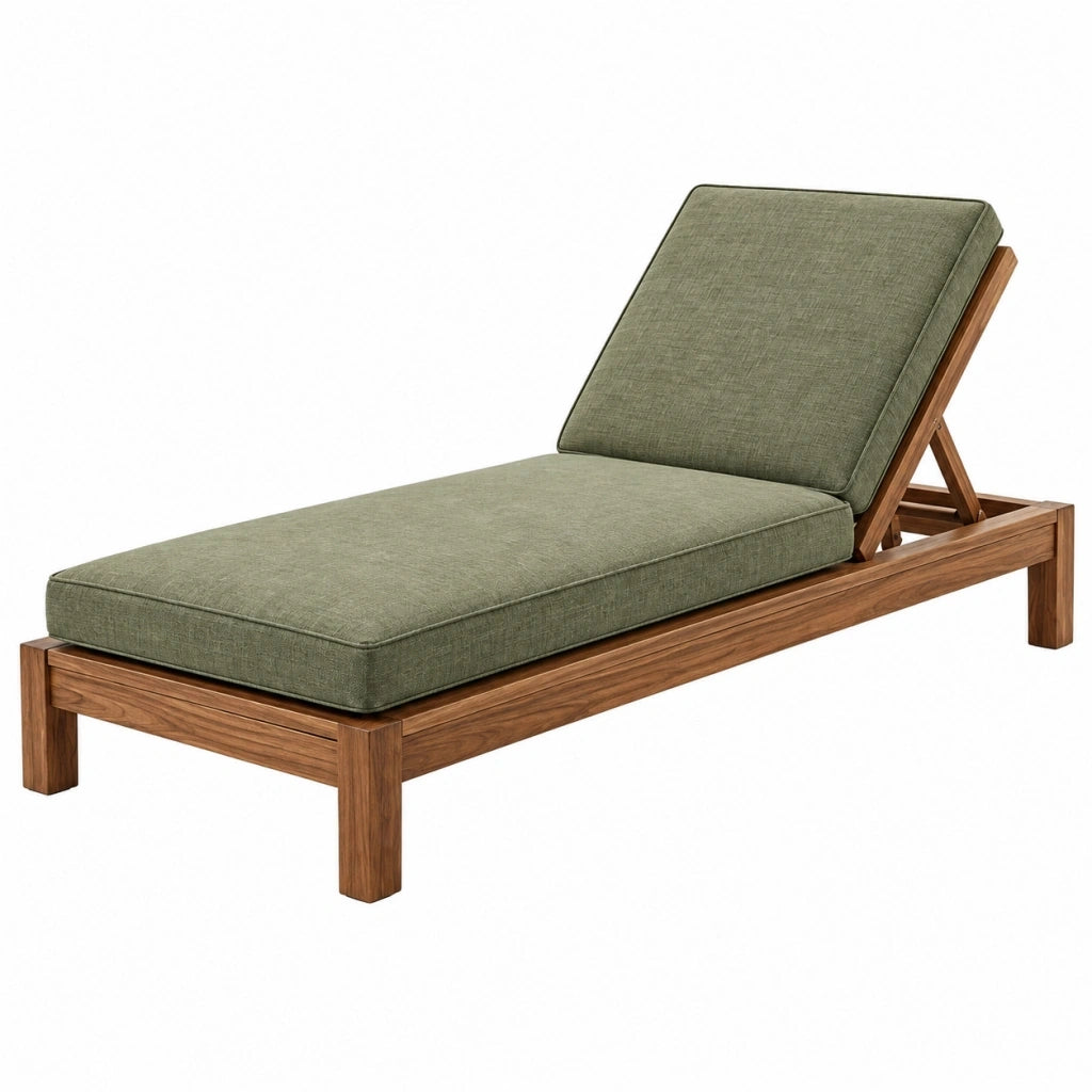 Lettino prendisole 200 x 70 cm in legno e tessuto verde con schienale reclinabile