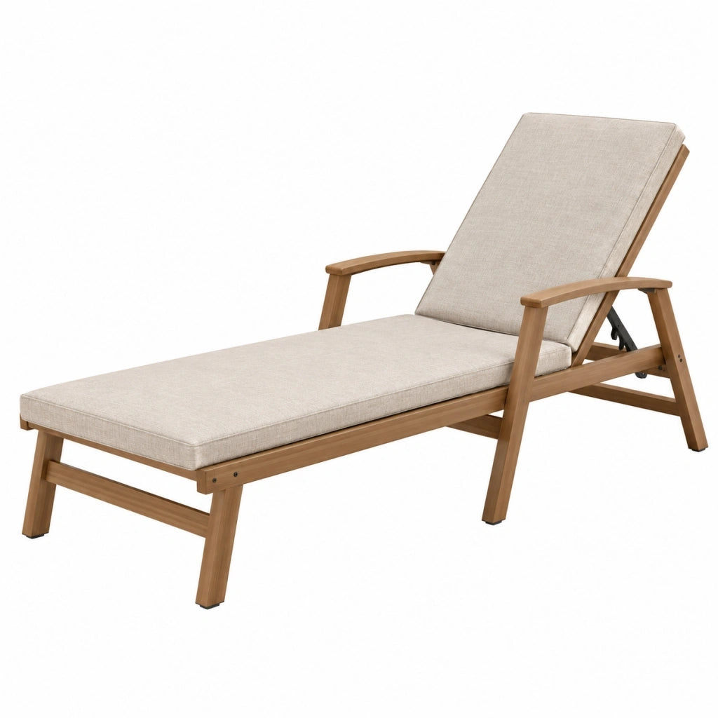 Lettino prendisole 200 x 70 x 92 cm in legno e tessuto beige con schienale regolabile
