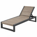 Lettino prendisole 195 x 65 cm in metallo e legno marrone e nero con schienale reclinabile da esterno
