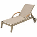 Lettino prendisole 195 x 68 x 95 cm in metallo e tessuto beige con ruote regolabile