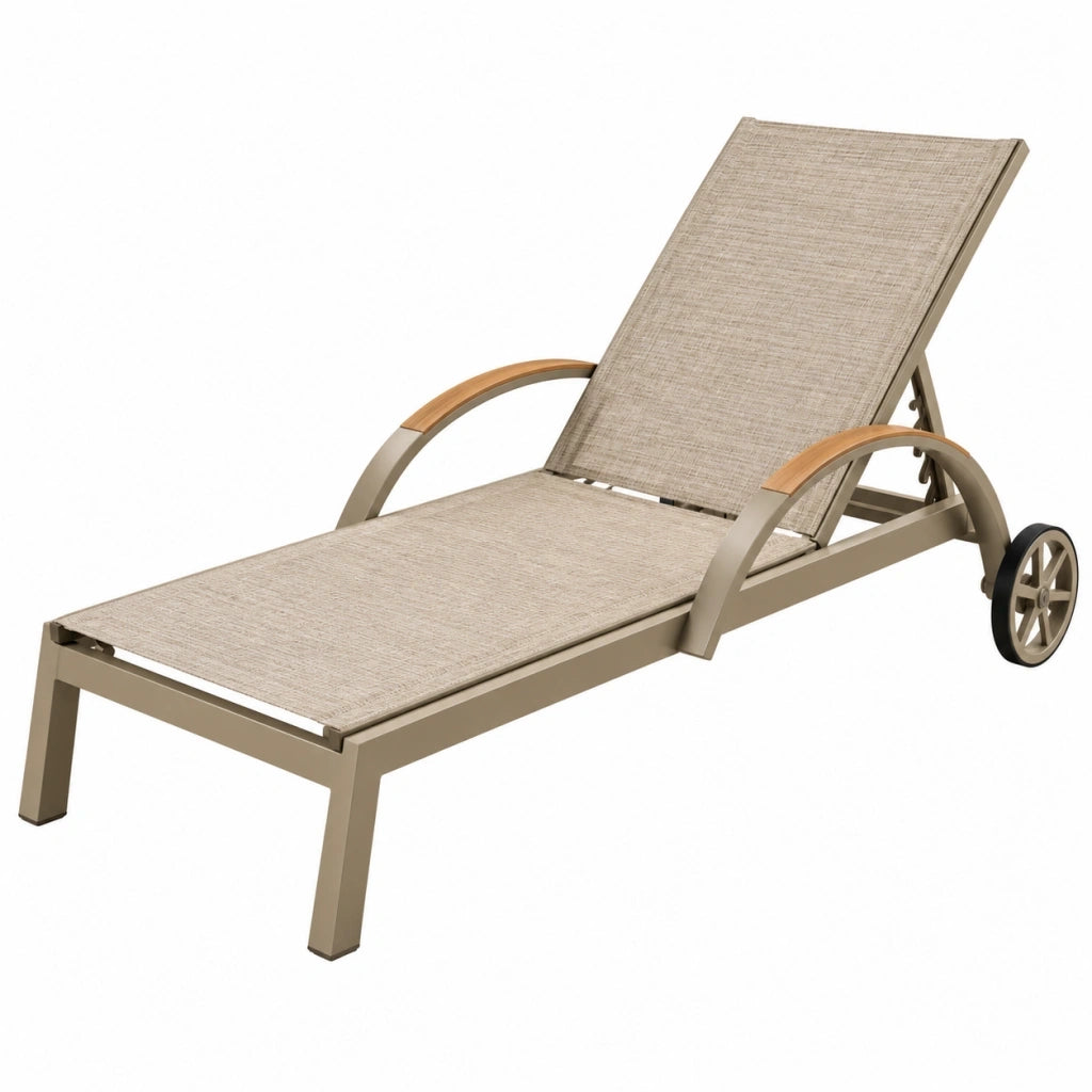 Lettino prendisole 195 x 68 x 95 cm in metallo e tessuto beige con ruote regolabile