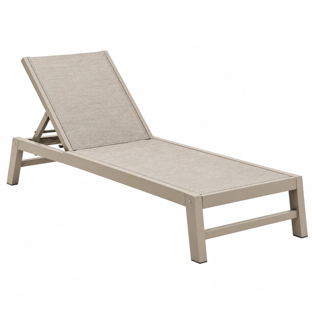 Lettino prendisole 200 x 65 x 90 cm in metallo beige con schienale reclinabile per esterno