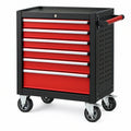 Carrello portautensili 78 x 46 x 95 cm in acciaio nero/rosso con 7 cassetti per officina