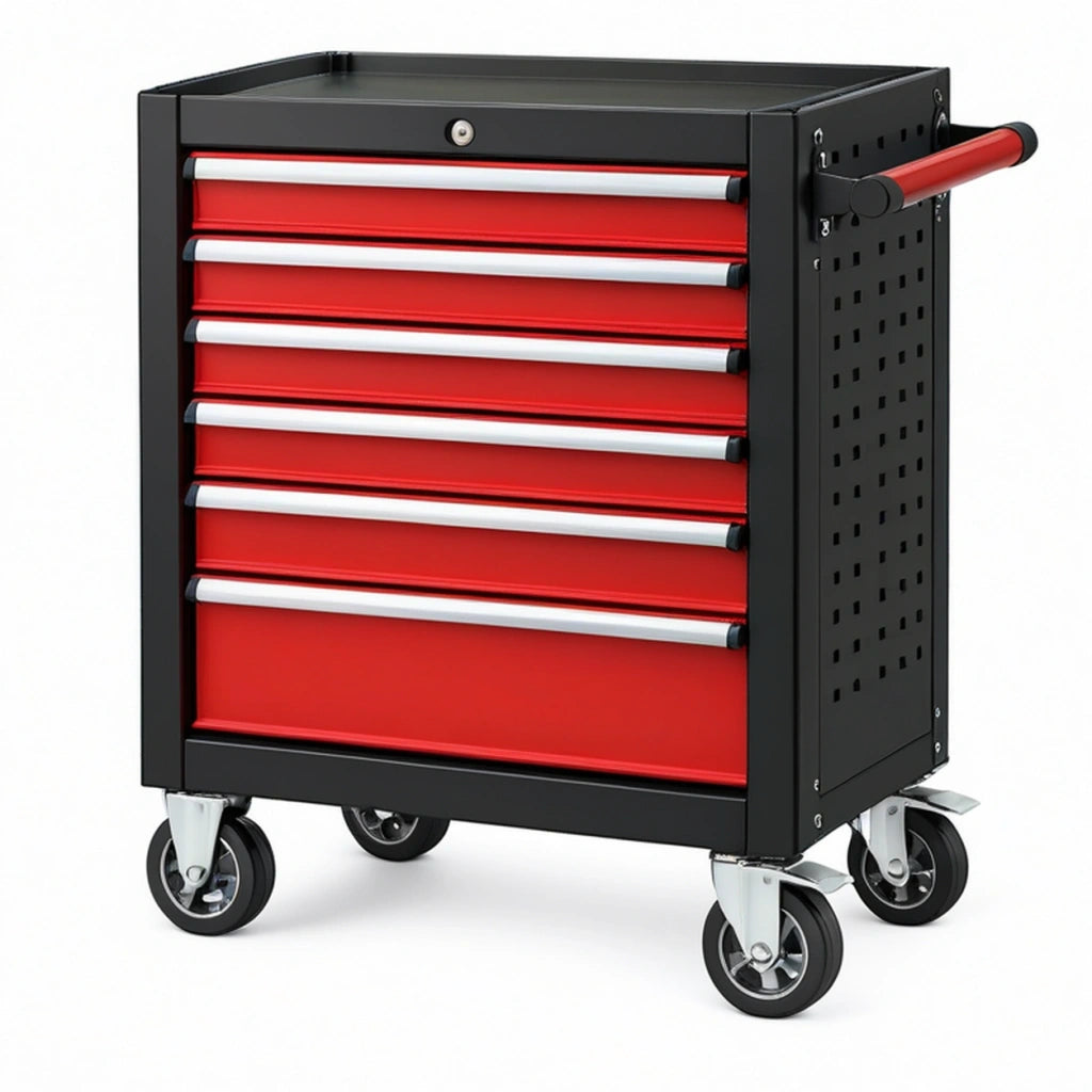 Carrello portautensili 78 x 46 x 95 cm in acciaio nero/rosso con 7 cassetti per officina