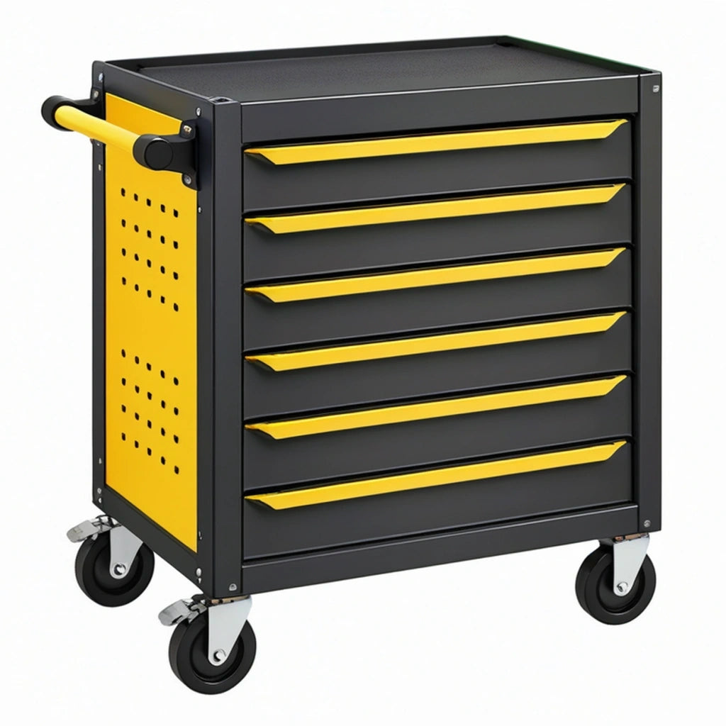 Carrello portautensili 77 x 46 x 97 cm in acciaio nero e giallo con 6 cassetti e ruote