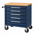 Carrello portautensili 76 x 46 x 95 cm in acciaio blu con piano in legno e 5 cassetti su ruote