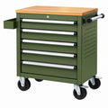 Carrello portautensili 80 x 45 x 95 cm in acciaio verde con piano in legno e 5 cassetti