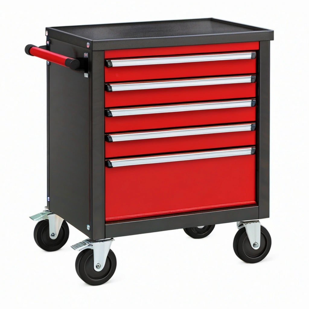 Carrello portautensili 76 x 46 x 97 cm in acciaio nero e rosso con 5 cassetti