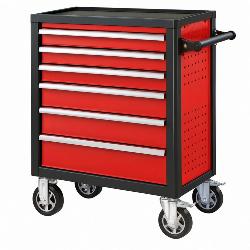Carrello portautensili 80 x 46 x 97 cm in acciaio rosso e nero con 7 cassetti e ruote