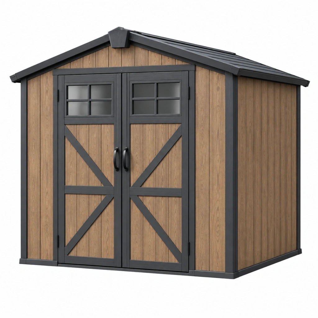 Casetta da giardino 185 x 122 x 190 cm in polipropilene marrone e antracite con doppia porta