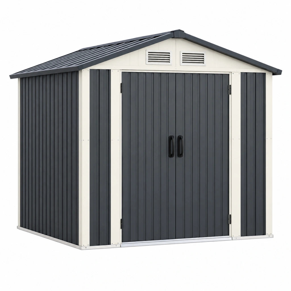 Casetta da giardino 213 x 130 x 185 cm in acciaio grigio antracite e bianco con doppia porta